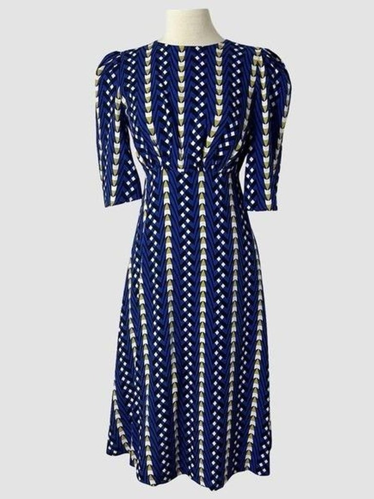 Anthropologie The Odells Marjorie Blue Geometric Midi Dress Nwt Size Xs